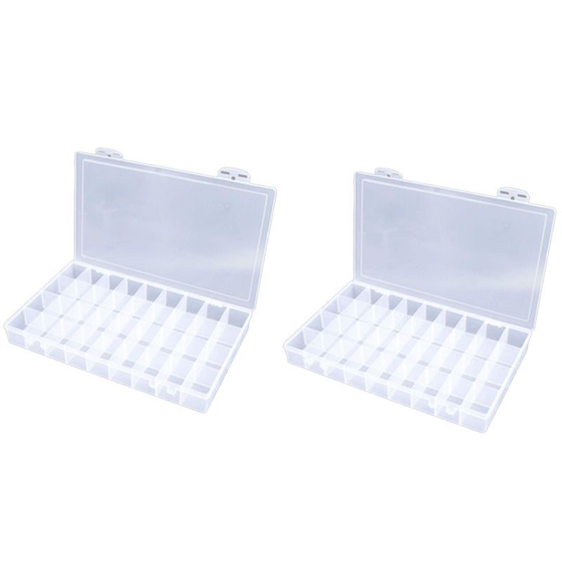 Feadily 2PCS 36 Grids Large Plastic Organizer Box with Dividers, Compartment Organizer Box for Nail Accessories/Screw/Sewing Arts and Oil Paint, Bead Storage Containers 14.9"" x 9.2"" x 1.9"" (Clear) - Image 1